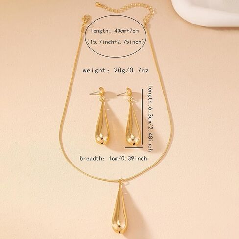 Oversized Teardrop Long Dangle Pendant Necklace Earrings Set For Women Statement Punk Minimalist Style Gold Silver Colors in Kuwait