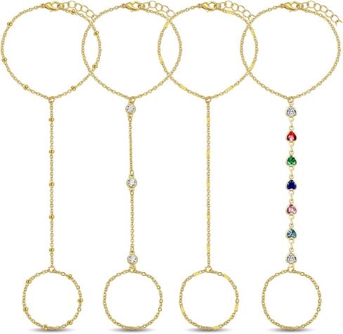 Hand Chain Bracelet Ring Set,4PCS 18K Gold Plated Stack Bracelets, Adjustable Trendy Dainty Ring Bracelet, Beach Theme, Women in Saudi Arabia