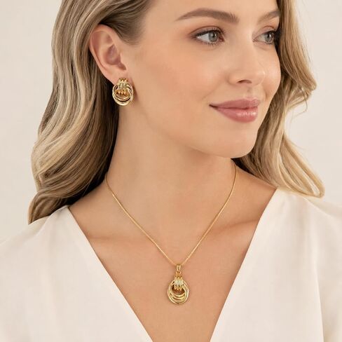 Gold Chunky Knot Necklace Earrings Set Trendy 14K Gold Plated Knot Earrings for Women Chunky Statement Necklaces Prom Fashion Jewelry Gifts in Saudi Arabia