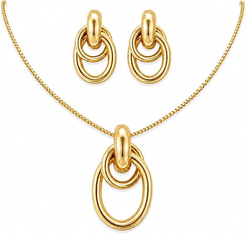 Gold Chunky Knot Necklace Earrings Set Trendy 14K Gold Plated Knot Earrings for Women Chunky Statement Necklaces Prom Fashion Jewelry Gifts in Saudi Arabia