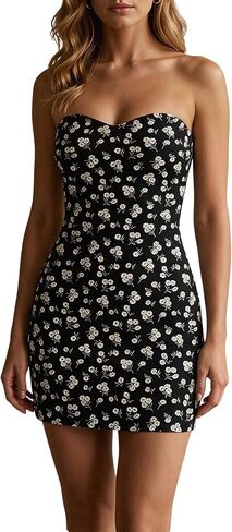 Women's Floral Mini Tube Top Dress Boho Strapless Bodycon Beach Party Dresses Going Out Outfits in Saudi Arabia