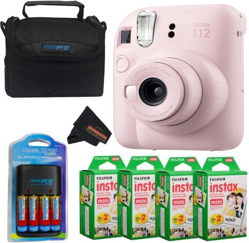 Fujifilm Instax Mini 12 Camera (Blossom Pink) with Fuji Instant Mini Film (80 Sheets) and PixiBytes Essential Bundle... in Saudi Arabia