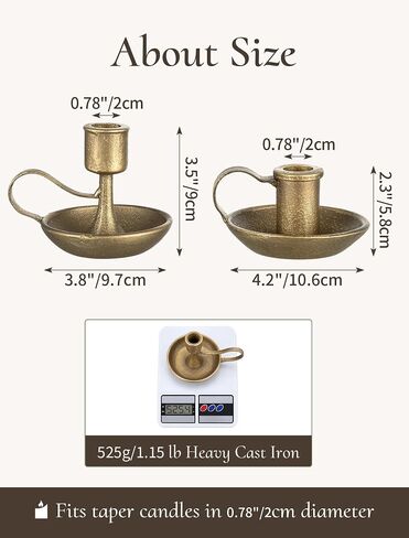 Vintage Brass Candlestick Holders: Cast Iron Gold Taper Candle Holders with Handle Decorative Antique Rustic Decor for Dinning Table Centerpieces Fall Mantel Set of 2 in Kuwait