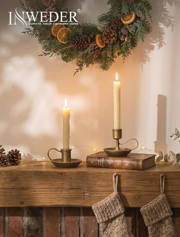 Vintage Brass Candlestick Holders: Cast Iron Gold Taper Candle Holders with Handle Decorative Antique Rustic Decor for Dinning Table Centerpieces Fall Mantel Set of 2 in Kuwait