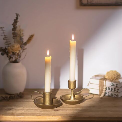 Vintage Brass Candlestick Holders: Cast Iron Gold Taper Candle Holders with Handle Decorative Antique Rustic Decor for Dinning Table Centerpieces Fall Mantel Set of 2 in Saudi Arabia