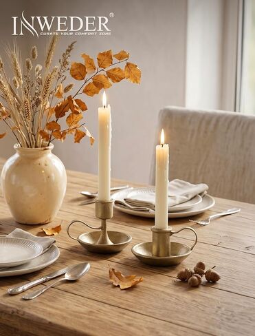 Vintage Brass Candlestick Holders: Cast Iron Gold Taper Candle Holders with Handle Decorative Antique Rustic Decor for Dinning Table Centerpieces Fall Mantel Set of 2 in Saudi Arabia