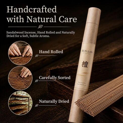 Natural Sandalwood Incense Sticks, 115 Count, Handmade, 20-Min Burn in Kuwait