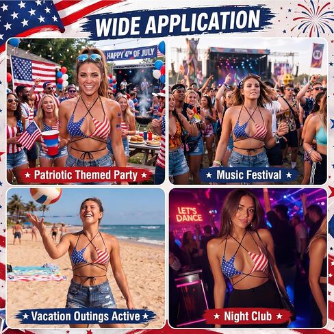 Hercicy Patriotic Bikini Top 4th of July Sexy Outfits Women Red White Blue American Flag Halter Top for Beach Concert Party in Kuwait