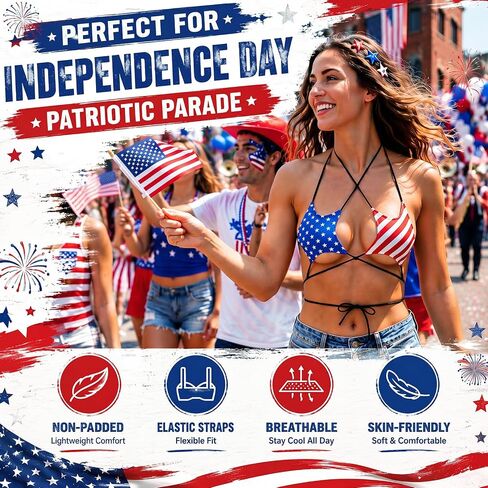 Hercicy Patriotic Bikini Top 4th of July Sexy Outfits Women Red White Blue American Flag Halter Top for Beach Concert Party in Kuwait