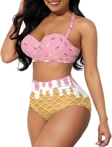Women's Two Piece Swimsuit Sexy Tummy Control Bikini Sets High Waist Bathing Suits Ruched Ruffle Push Up for Women in Saudi Arabia