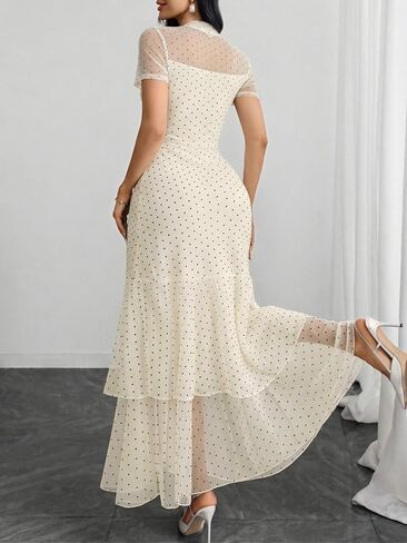 GothDark Women's Summer Mesh Tiered Ruffle Dress Polka Dot A-Line Front Split Flowy Elegant Party Wedding Guest Dresses in Saudi Arabia