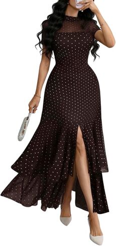 GothDark Women's Summer Mesh Tiered Ruffle Dress Polka Dot A-Line Front Split Flowy Elegant Party Wedding Guest Dresses in Saudi Arabia