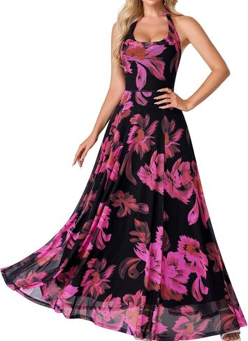 Women’s Summer Floral Wedding Guest Maxi Dress Spring Halter Cowl Neck Flowy Formal Cocktail Long Beach Dresses in Saudi Arabia