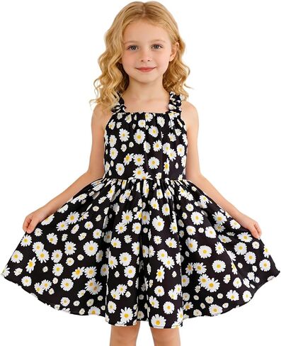 Girls Summer Dress Cute Daisy Floral Print Sleeveless Ruffle Strap Sundress A-Line Casual Swing Dress for Kids in Saudi Arabia