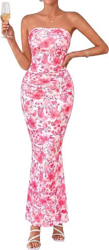 PRETTYGARDEN Womens Strapless Maxi Dress 2026 Summer Floral Bodycon Sleeveless Tube Back Slit Wedding Guest Cocktail Dresses in Kuwait