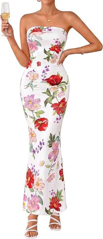 PRETTYGARDEN Womens Strapless Maxi Dress 2026 Summer Floral Bodycon Sleeveless Tube Back Slit Wedding Guest Cocktail Dresses in Kuwait