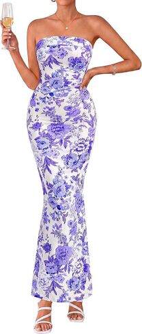 PRETTYGARDEN Womens Strapless Maxi Dress 2026 Summer Floral Bodycon Sleeveless Tube Back Slit Wedding Guest Cocktail Dresses in Kuwait