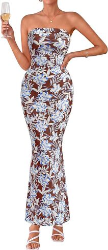 PRETTYGARDEN Womens Strapless Maxi Dress 2026 Summer Floral Bodycon Sleeveless Tube Back Slit Wedding Guest Cocktail Dresses in Kuwait