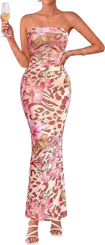 PRETTYGARDEN Womens Strapless Maxi Dress 2026 Summer Floral Bodycon Sleeveless Tube Back Slit Wedding Guest Cocktail Dresses in Kuwait