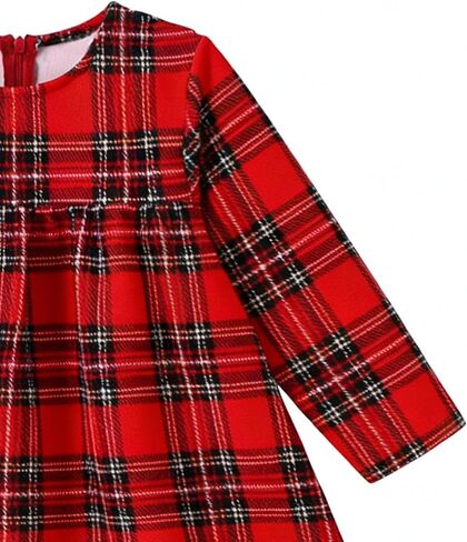 Girls' Red Plaid Long Sleeve Dress, Casual Flared Toddler Kids Dress for Spring Autumn School Parties(Sizes 4Y-7Y) in Kuwait