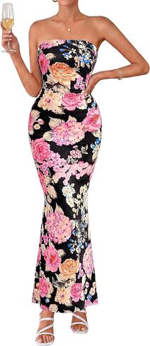 PRETTYGARDEN Womens Strapless Maxi Dress 2026 Summer Floral Bodycon Sleeveless Tube Back Slit Wedding Guest Cocktail Dresses in Kuwait