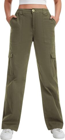 Devirld Cargo Pants for Women Baggy High Waisted Y2K Streetwear Casual Pants Stretchy Straight Leg Pants with 6 Pockets in Saudi Arabia