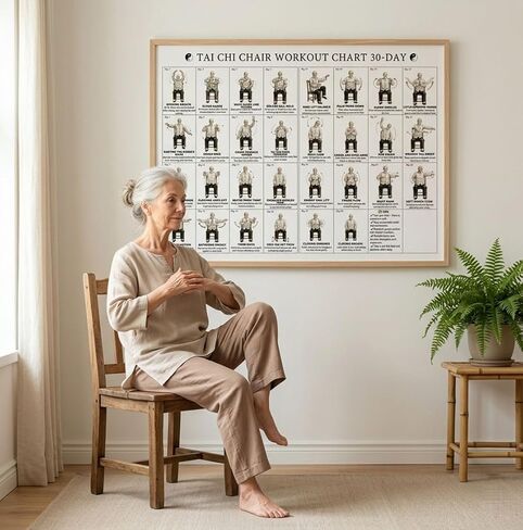 MINI ZOZI Tai Chi Chair Workout Exercise Chart Poster For Seniors Men Women Printing 12x16 Canvas Senior Exercise Walking Work Outs For Beginners Home Gym Yoga Wall Decor in Saudi Arabia