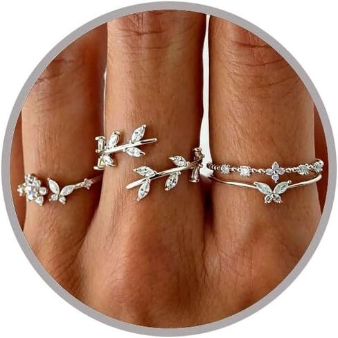 Gold Adjustable Rings for Women Delicate Leaf Butterfly Pink Flower Stackable Ring Dainty Silver Rings for Women Cute Floral Stacking Ring Statement Knuckle Finger Rings Jewelry Jewelry for Daily Wear Birthday Gifts in Saudi Arabia