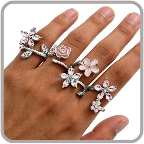 Gold Adjustable Rings for Women Delicate Leaf Butterfly Pink Flower Stackable Ring Dainty Silver Rings for Women Cute Floral Stacking Ring Statement Knuckle Finger Rings Jewelry Jewelry for Daily Wear Birthday Gifts in Saudi Arabia