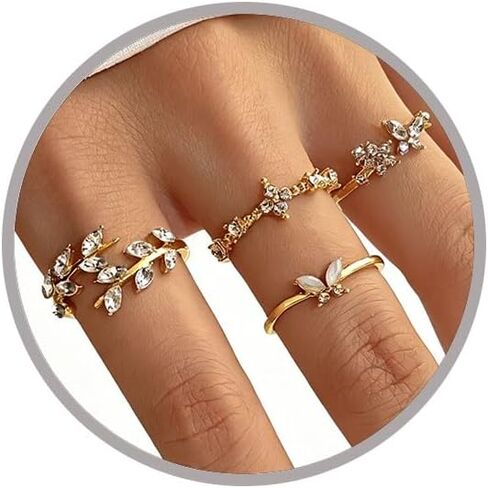 Gold Adjustable Rings for Women Delicate Leaf Butterfly Pink Flower Stackable Ring Dainty Silver Rings for Women Cute Floral Stacking Ring Statement Knuckle Finger Rings Jewelry Jewelry for Daily Wear Birthday Gifts in Saudi Arabia