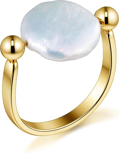 Baroque Pearl Ring Rotatable Gold Plated Elegant Statement Jewelry for Women Size 7 in Saudi Arabia
