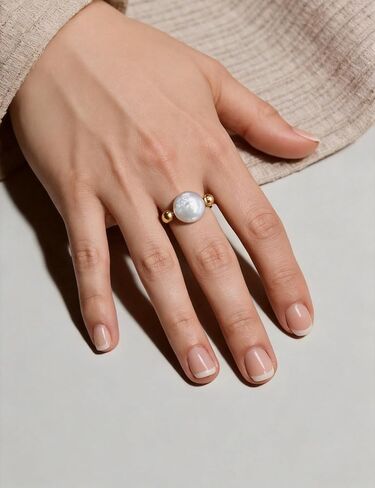 Baroque Pearl Ring Rotatable Gold Plated Elegant Statement Jewelry for Women Size 7 in Saudi Arabia