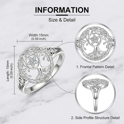 Pentagram Ring 18K White Gold Plated Tree of Life Ring Jewelry Gifts Birthdays Christmas for Women in Saudi Arabia