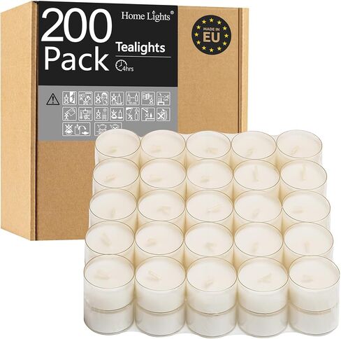 Home Lights Homelights Tea Lights Candles, Giant 100,200,300 Bulk Packs, White Unscented European Smokeless Clear Cup Tea Lights for Shabbat, Weddings, Christmas, Home Decorative- 200 Pack in Saudi Arabia