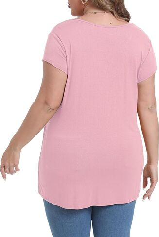 Gocolloa Plus Size Tops for Women Summer Cap Short Sleeve V Neck Basic T Shirts Casual Loose Tunic in Saudi Arabia