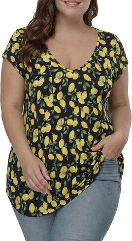 Gocolloa Plus Size Tops for Women Summer Cap Short Sleeve V Neck Basic T Shirts Casual Loose Tunic in Saudi Arabia