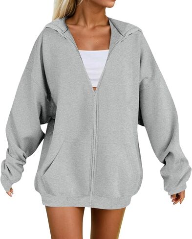 Womens Zip Up Hoodies 2026 Casual Y2K Oversized Sweatshirts Long Sleeve Basic Fall Winter Clothes Jackets With Pockets in Saudi Arabia