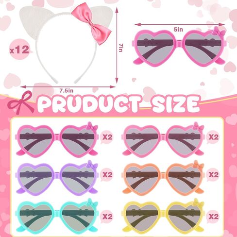 24 Pcs Kitty Cat Ears Headband Birthday Party Gifts Kitten Bow Heart Sunglasses Party Decorations for Women Costume(Cool Style,Multicolor) in Kuwait