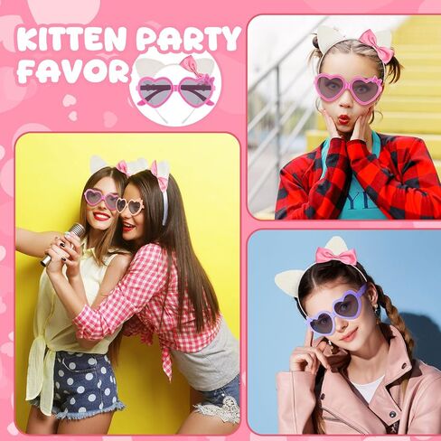 24 Pcs Kitty Cat Ears Headband Birthday Party Gifts Kitten Bow Heart Sunglasses Party Decorations for Women Costume(Cool Style,Multicolor) in Kuwait