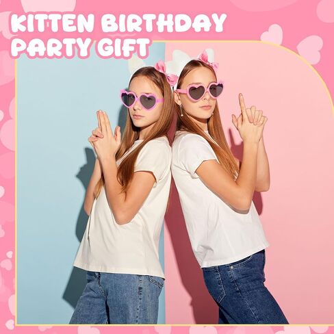 24 Pcs Kitty Cat Ears Headband Birthday Party Gifts Kitten Bow Heart Sunglasses Party Decorations for Women Costume(Cool Style,Multicolor) in Kuwait