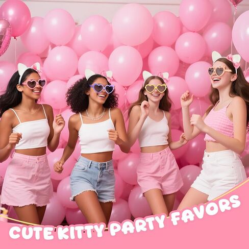 24 Pcs Kitty Cat Ears Headband Birthday Party Gifts Kitten Bow Heart Sunglasses Party Decorations for Women Costume(Cool Style,Multicolor) in Kuwait