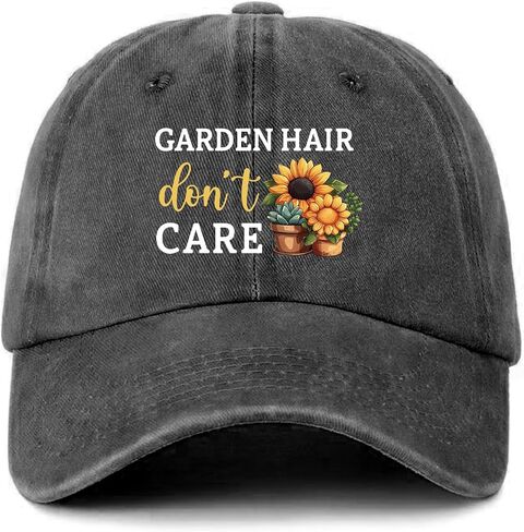 Funny Sunflower Hats Garden Hair Don't Care Printed Cotton Adjustable Baseball Caps for Men Women Distressed Washed Black Baseball Hats Trendy Birthday Gifts for Dad Mom Colleague Friend in Saudi Arabia