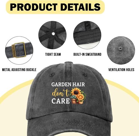 Funny Sunflower Hats Garden Hair Don't Care Printed Cotton Adjustable Baseball Caps for Men Women Distressed Washed Black Baseball Hats Trendy Birthday Gifts for Dad Mom Colleague Friend in Saudi Arabia