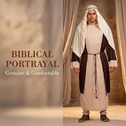 Jesus Costume Adult Men,Saint Joseph Biblical Religious Mens Costume,Jesus Costume for Adults Biblical Shepherd Costume Halloween Nativity Play Church Christmas Robe Cosplay,Men's Saint Joseph Adult in Kuwait