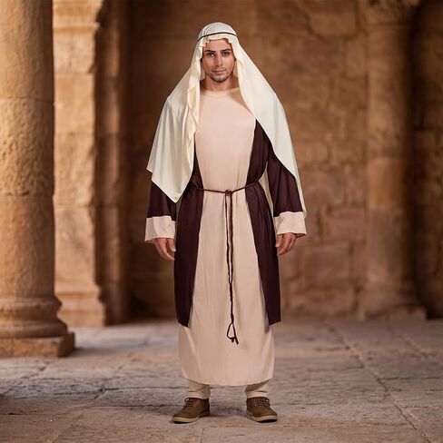 Jesus Costume Adult Men,Saint Joseph Biblical Religious Mens Costume,Jesus Costume for Adults Biblical Shepherd Costume Halloween Nativity Play Church Christmas Robe Cosplay,Men's Saint Joseph Adult in Kuwait