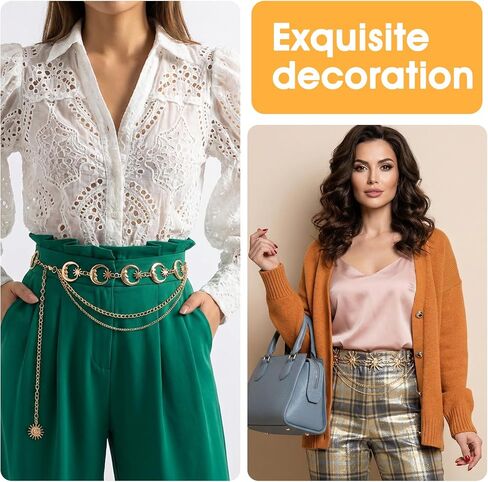 Molain 2Pcs Multilayer Chain Belt for Women, Metal Waist Chain with Sun Pendant Adjustable Belly Chain Skinny Belts for Dresses Jeans in Saudi Arabia