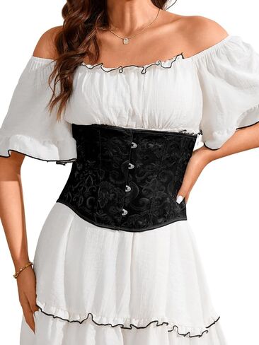 ChiaoLezhee Women's Jacquard Underbust Corset Belt Fit Sizes 0-14, Vintage Waist Cincher for Renaissance & Daily Cosplay in Kuwait