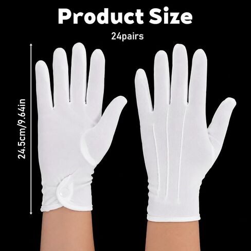 24 Pairs Formal White Gloves for Women Men, White Uniform Gloves with Snap Cuff, Parade Costume Glove for Tuxedo Server Funeral Wedding Honor Guard in Saudi Arabia