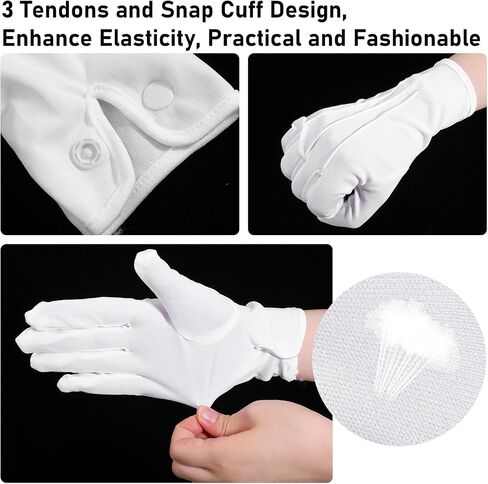 24 Pairs Formal White Gloves for Women Men, White Uniform Gloves with Snap Cuff, Parade Costume Glove for Tuxedo Server Funeral Wedding Honor Guard in Saudi Arabia