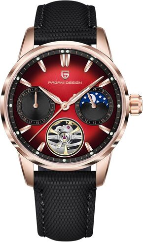 Pagani Design Luxury Men's Automatic Watch Skeleton Tourbillon Moon Phase Stainless Steel 100m Waterproof Leather Strap Men's Mechanical Watch in Saudi Arabia